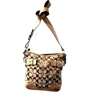 Vintage COACH Shoulder Bag – Signature Canvas & Tan Leather Style 6740 9.5x10"